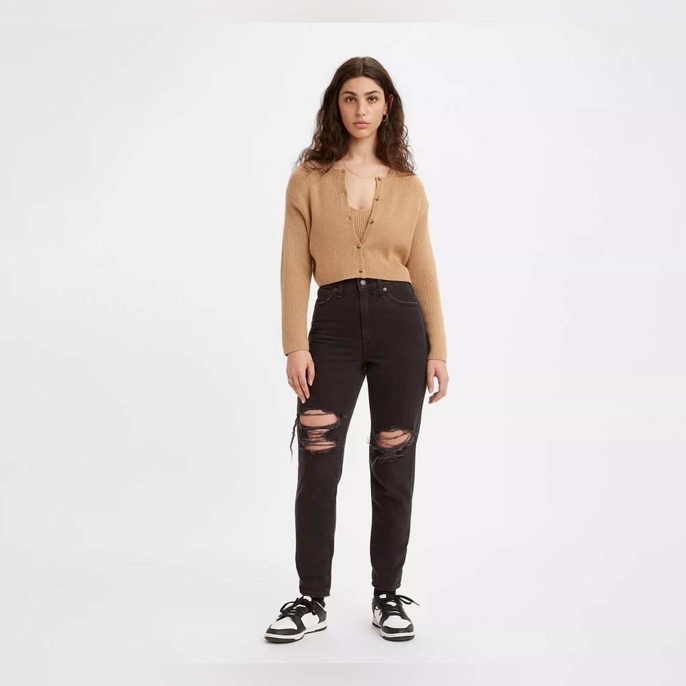 Levi’s High Waisted Distressed Mom Cotton Jeans - Black - US 27